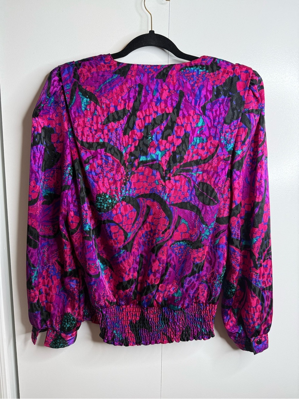 Vintage Lady Page Susan Page blouse pink purple jewel-toned floral Large - Picture 7 of 10
